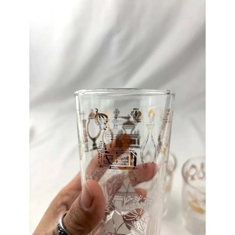 Vintage Federal Glass Tumblers Set of 4 Clear Drinking Glass Gold Accent Design‎